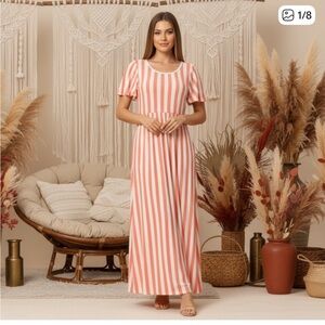 LuLaRoe Pink and White Striped Maxi Dress